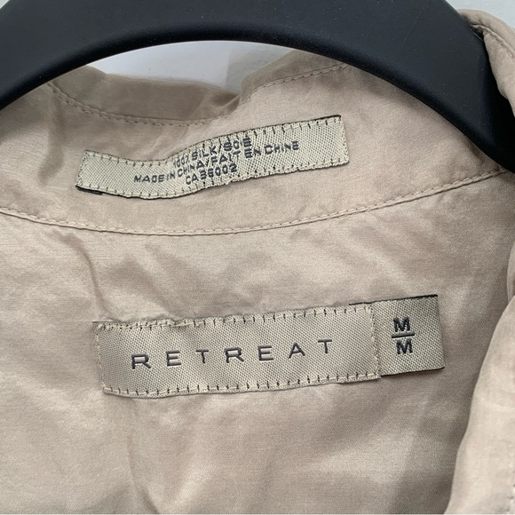 Retreat Shirt Mens Medium Brown Tan 100% Silk Lightweight Loose Oversized Unisex - Picture 6 of 7